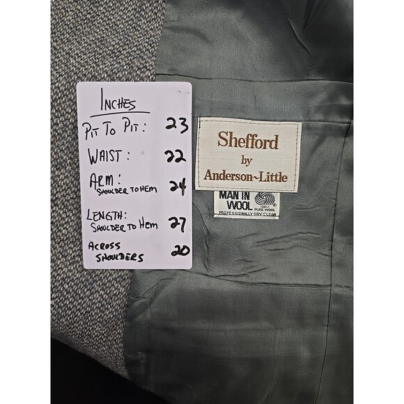 Vtg Shefford Anderson Little Wool Blue Tweed Coat Mens 44R Elbow Patches Union - Picture 6 of 9